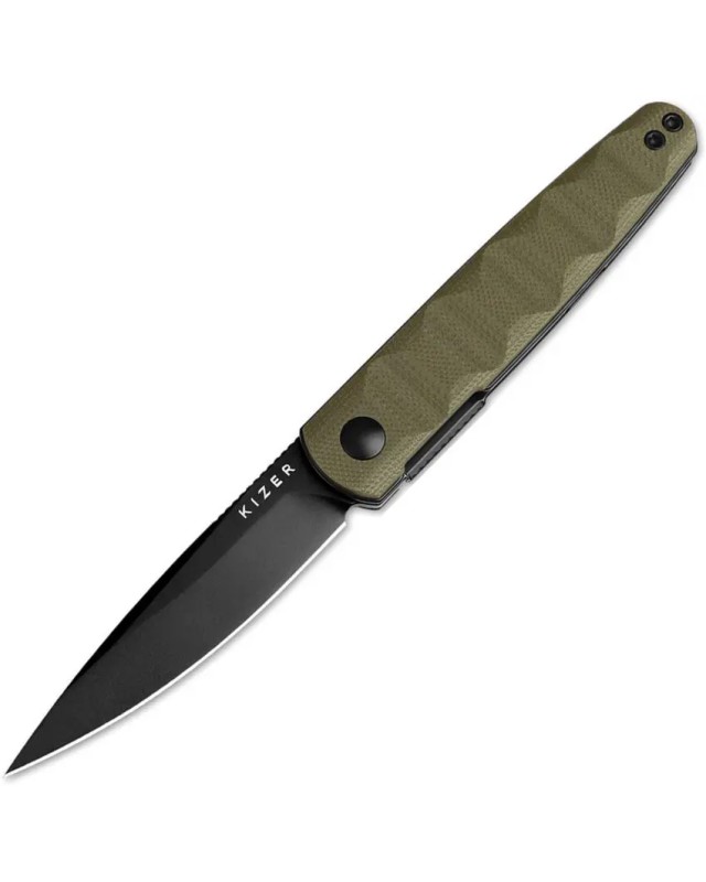 Kizer Cutlery Bamboo folding knife Nitro-V stainless steel blackwash finish blade linerlock OD green G10 handle
