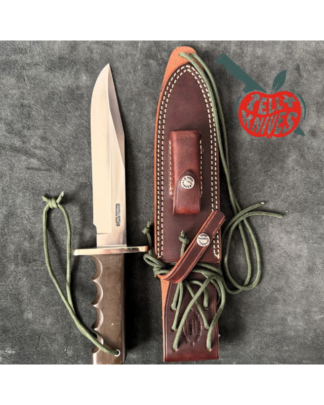 Randall Made Knives Model 14 - 7.5 full tang forged stainless steel nickel silver guard brown micarta handle brown leath