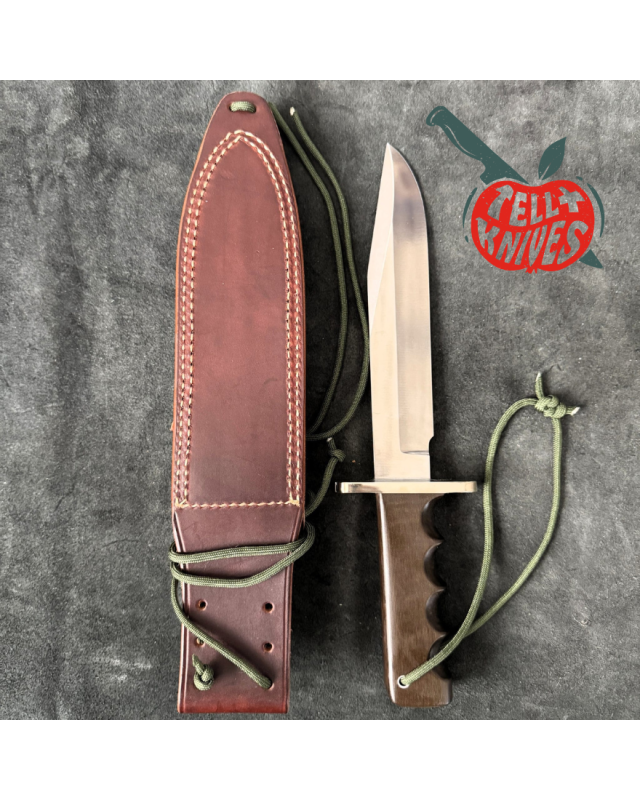 Randall Made Knives Model 14 - 7.5 full tang forged stainless steel nickel silver guard brown micarta handle brown leath