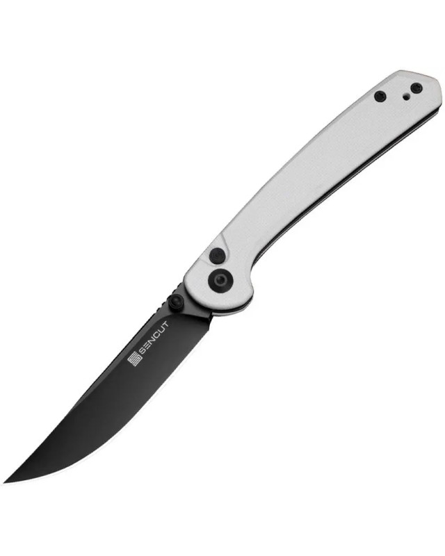 SENCUT Skelfin Button Lock 9Cr18MoV steel black blade white G10 handle SENCUT Skelfin Button Lock 9Cr18MoV steel black blade white G10 handle