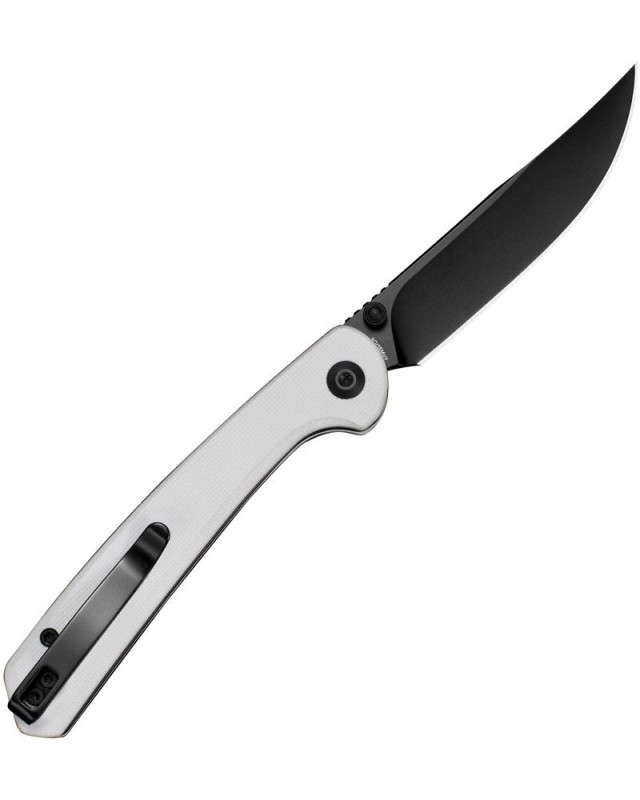 SENCUT Skelfin Button Lock 9Cr18MoV steel black blade white G10 handle SENCUT Skelfin Button Lock 9Cr18MoV steel black blade white G10 handle