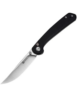 SENCUT Skelfin Button Lock 9Cr18MoV steel satin finish blade black G10 handle