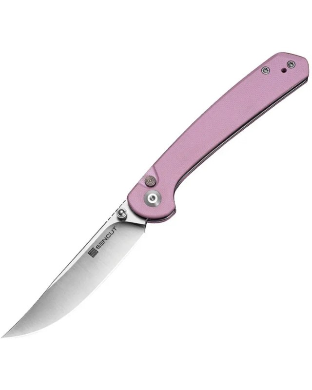 SENCUT Skelfin Button Lock 9Cr18MoV steel satin finish blade pink G10 handle SENCUT Skelfin Button Lock 9Cr18MoV steel satin finish blade pink G10 handle