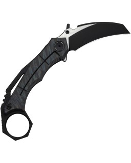 WeKnifeCo Tayra Karambit blackwash and satin finish Bohler M390 stainless hawkbill blade flame anodized titanium handle