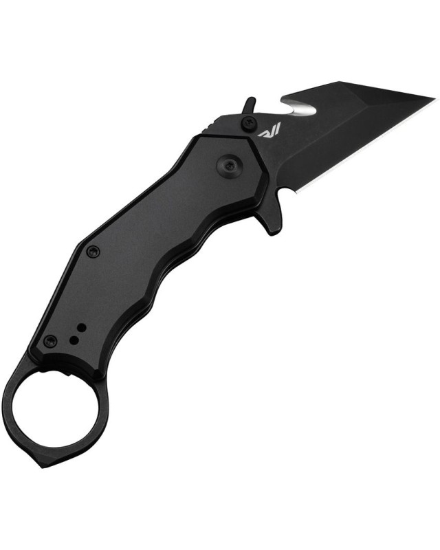 Civivi Amaroq Karambit Nitro-V stainless steel blackwash finish blade Button Lock Black Aluminium handle finger ring