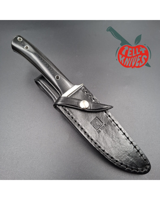 AL MAR KNIVES shiva fixed blade full tang VG-10 steel black micarta handle black leather sheath SEKI Japan AL MAR KNIVES shiva fixed blade full tang VG-10 steel black micarta handle black leather sheath SEKI Japan