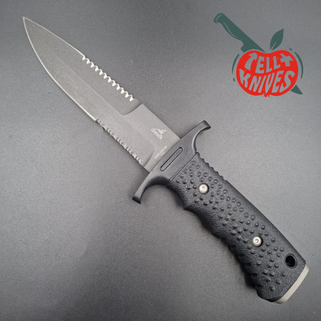 Gerber Silver Trident Watson Harsey Design 154CM stainless steel grey finish blade black polymer handle black nylon sheath