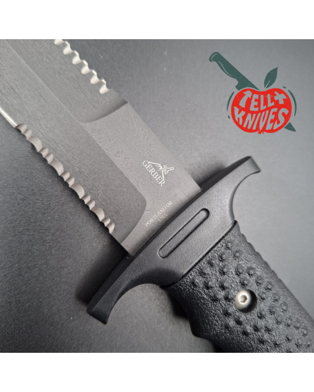 Gerber Silver Trident Watson Harsey Design 154CM stainless steel grey finish blade black polymer handle black nylon sheath