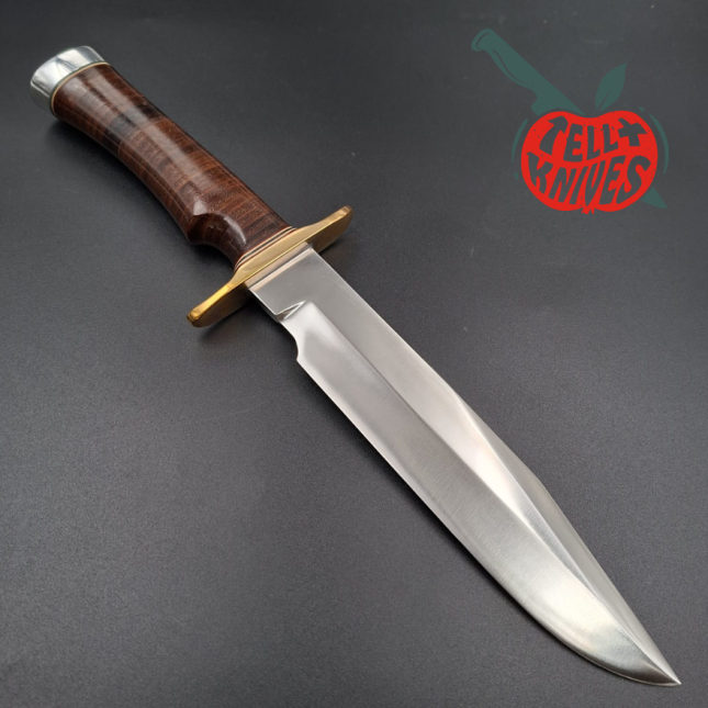 Randall Made Knives 2000 Model 14 - 7.5 forged stainless steel brass guard single finger stacked leather handle black leather