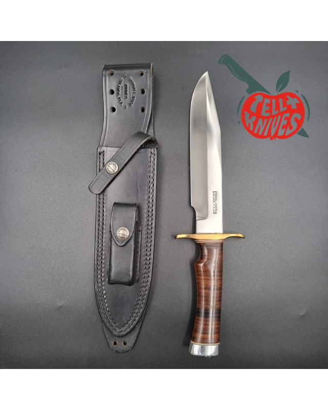 Randall Made Knives 2000 Model 14 - 7.5 forged stainless steel brass guard single finger stacked leather handle black leather