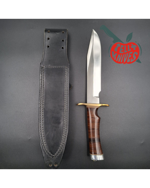 Randall Made Knives 2000 Model 14 - 7.5 forged stainless steel brass guard single finger stacked leather handle black leather