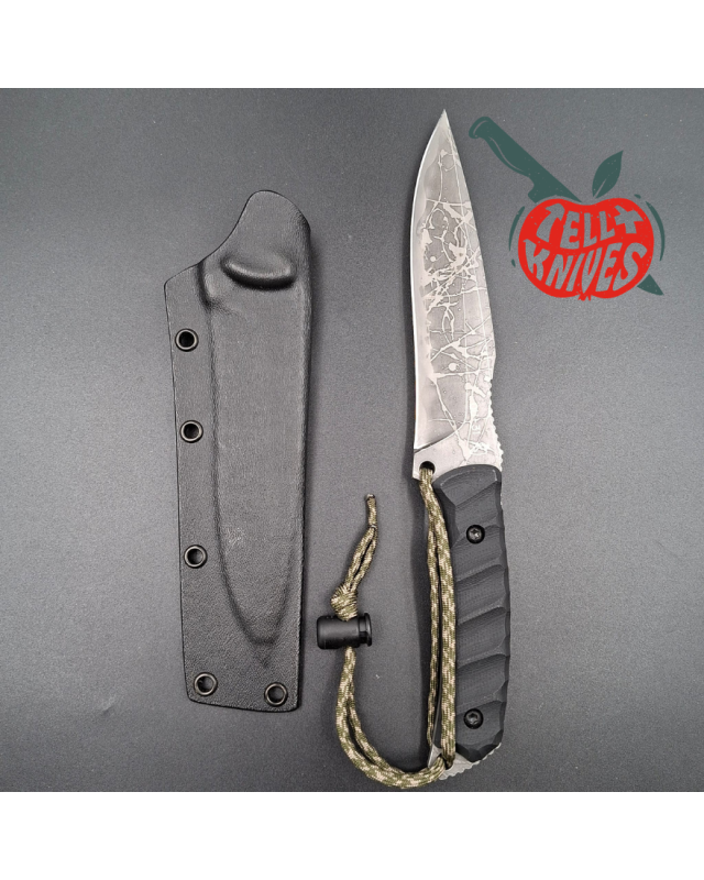 Kiku Matsuda King Fischer II full tang OU-31 stainless steel acid finish blade black G10 handle black kydex sheath Kiku Matsuda King Fischer II full tang OU-31 stainless steel acid finish blade black G10 handle black kydex sheath