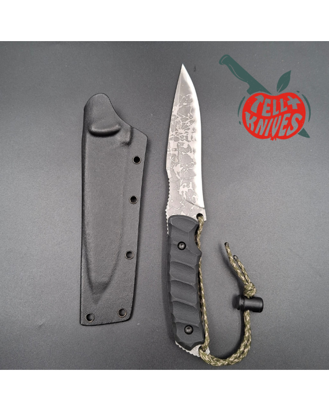 Kiku Matsuda King Fischer II full tang OU-31 stainless steel acid finish blade black G10 handle black kydex sheath Kiku Matsuda King Fischer II full tang OU-31 stainless steel acid finish blade black G10 handle black kydex sheath
