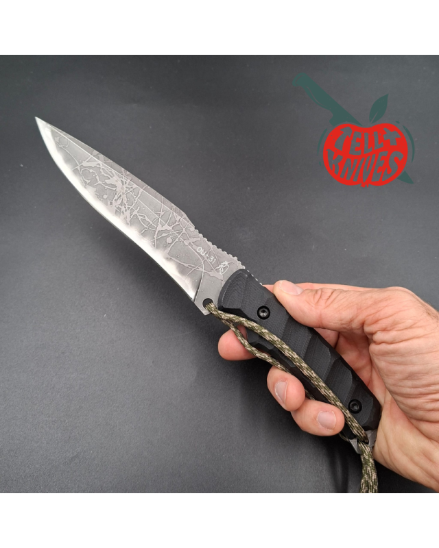 Kiku Matsuda King Fischer II full tang OU-31 stainless steel acid finish blade black G10 handle black kydex sheath Kiku Matsuda King Fischer II full tang OU-31 stainless steel acid finish blade black G10 handle black kydex sheath
