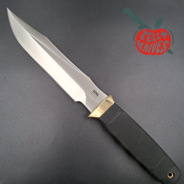 SOG Tech II SEKI JAPAN SK5 carbon steel blade satin finish brass guard Kraton handle Cordura sheath