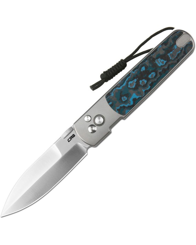 CJRB Perfect Locust Button Lock S90V premium steel satin finish dagger shape blade Arctic storm carbon fiber handle