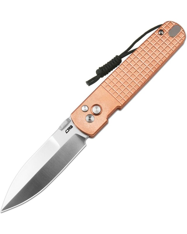 CJRB Perfect Locust Button Lock S90V premium steel satin finish dagger shape blade copper handle
