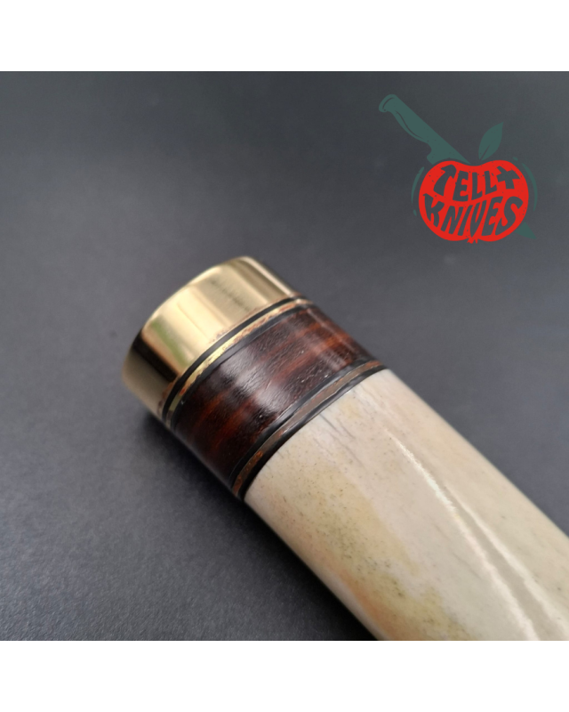 Randall Made Knives 1990 Model 25-5 The Trapper forged stainless steel ground stag handle brass guard brown leather shea