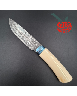 Michal Komorovsky Hunting Knife Damascus carbon steel bone handle black leather sheath