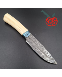 Michal Komorovsky Hunting Knife Damascus carbon steel bone handle black leather sheath