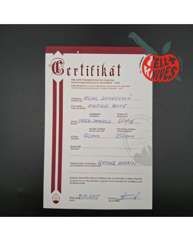 Michal Komorovsky Hunting Knife Damascus carbon steel bone handle black leather sheath