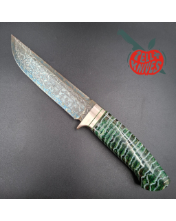 Sergey Shidlovskiy Custom Knives Model HULK Mosaic Damascus blade fossilized green mammoth handle
