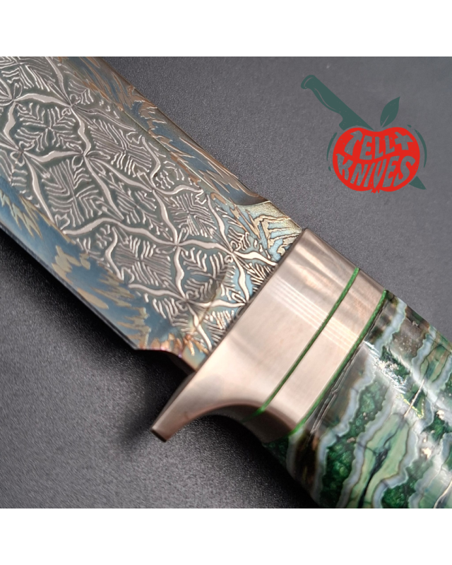 Sergey Shidlovskiy Custom Knives Model HULK Mosaic Damascus blade fossilized green mammoth handle