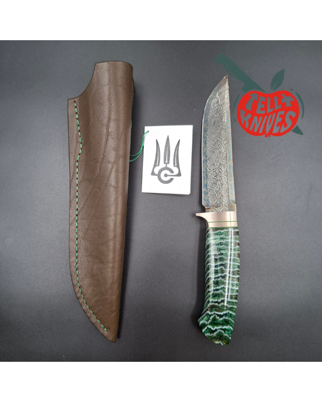 Sergey Shidlovskiy Custom Knives Model HULK Mosaic Damascus blade fossilized green mammoth handle