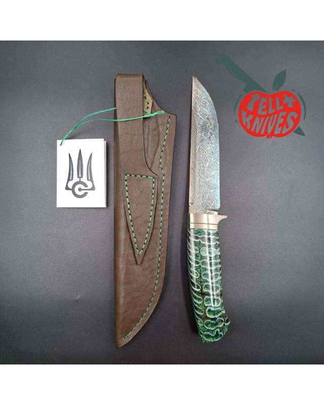 Sergey Shidlovskiy Custom Knives Model HULK Mosaic Damascus blade fossilized green mammoth handle