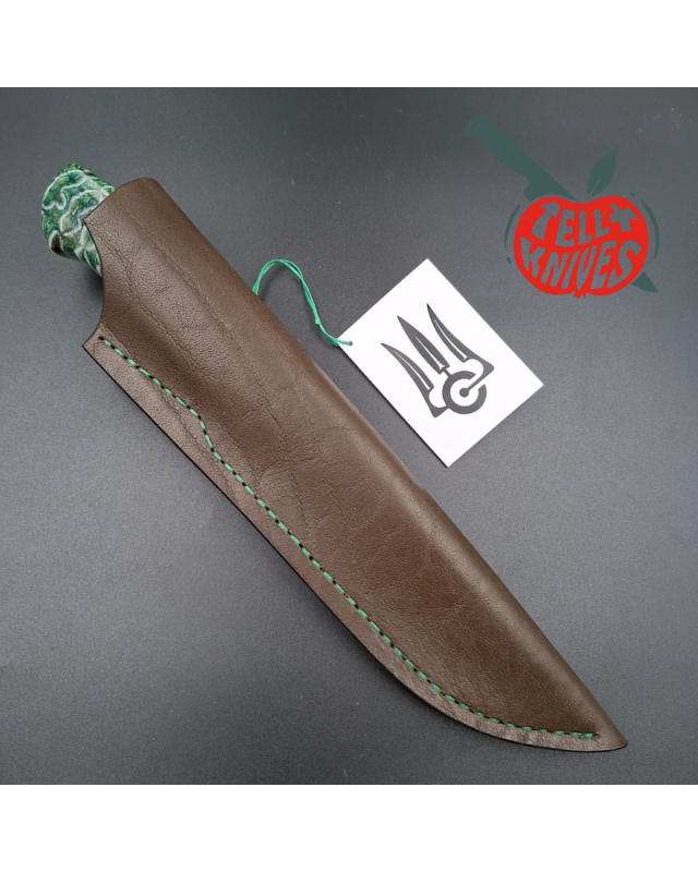 Sergey Shidlovskiy Custom Knives Model HULK Mosaic Damascus blade fossilized green mammoth handle