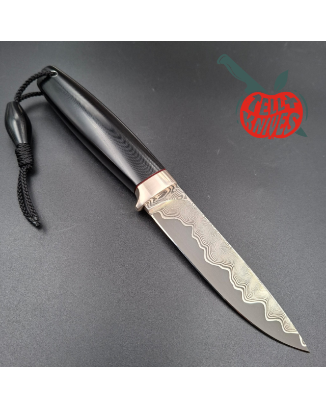 Sergey Shidlovskiy Custom Knives Model Dandy Medium M390 laminate steel polished Black G10 handle black leather sheath