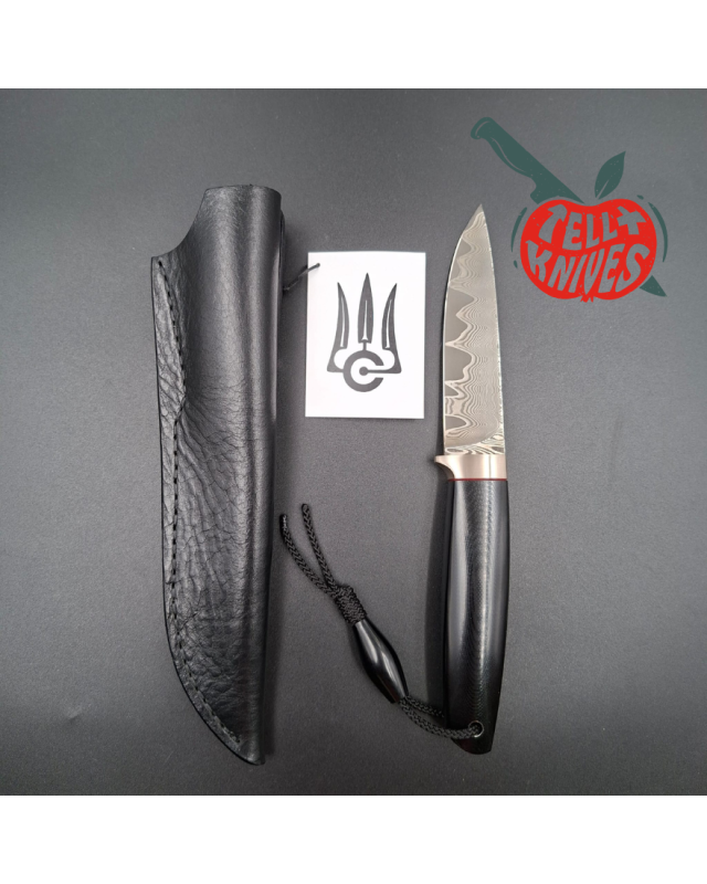 Sergey Shidlovskiy Custom Knives Model Dandy Medium M390 laminate steel polished Black G10 handle black leather sheath