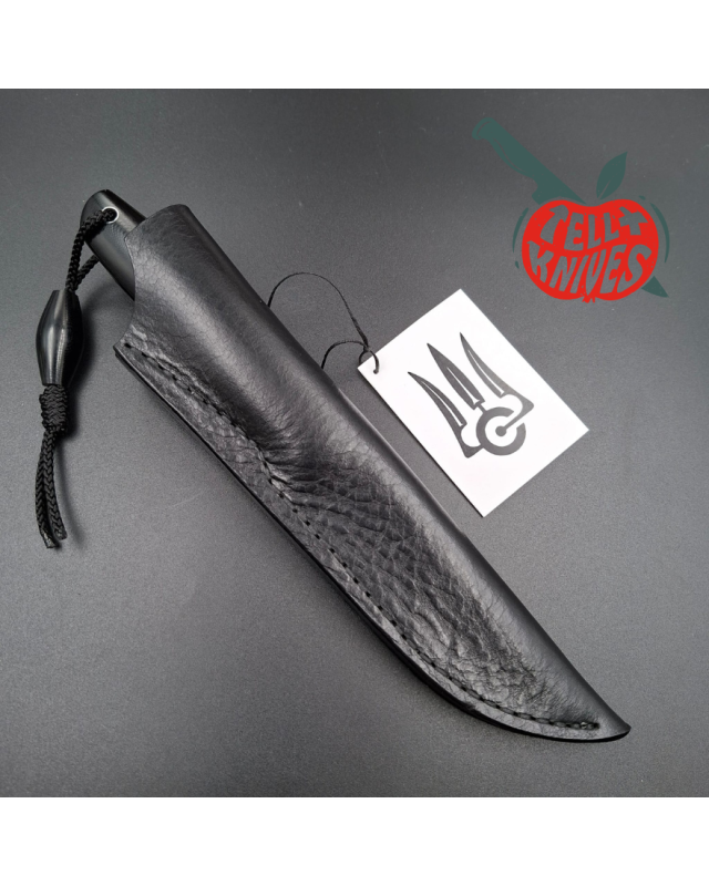 Sergey Shidlovskiy Custom Knives Model Dandy Medium M390 laminate steel polished Black G10 handle black leather sheath