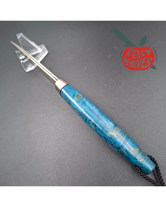 Sergey Shidlovskiy Custom Knives Model Dandy Medium M390 laminate steel Blue Karelian Birch wood handle black leather sh