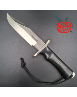 Randall Buxton Fighter Full Tang Stainless steel nickel silver forward curved hilt black micarta handle black leather sh