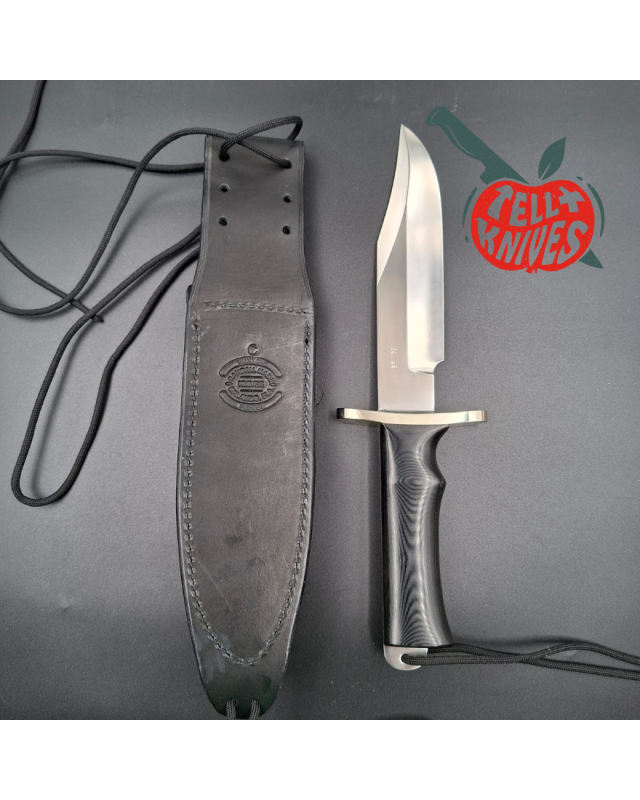 Randall Buxton Fighter Full Tang Stainless steel nickel silver forward curved hilt black micarta handle black leather sh