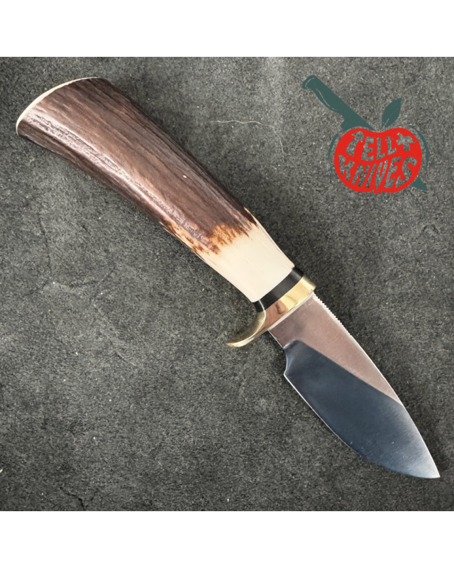 Randall Model 11 - 3.25 Alaskan Skinner forged carbon steel stag handle brass guard brown leather sheath