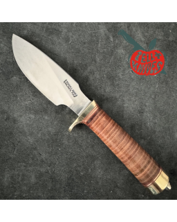 Randall Model 11 - 5 Alaskan Skinner forged carbon steel stacked leather handle brass guard brown leather sheath