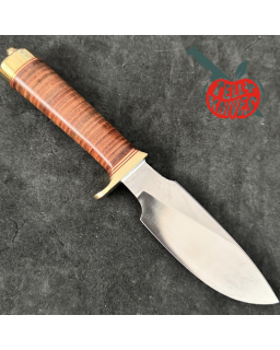 Randall Model 11 - 5 Alaskan Skinner forged carbon steel stacked leather handle brass guard brown leather sheath