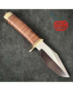 Randall Model 19 - 5 Bushmaster forged carbon steel stacked leather handle brass guard brown leather sheath
