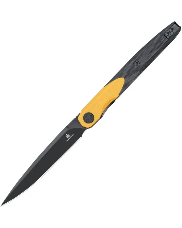 Bestech Knives Bestechman Lanza 14C28N Sandvik stainless steel blackwash blade black and yellow G10 handle