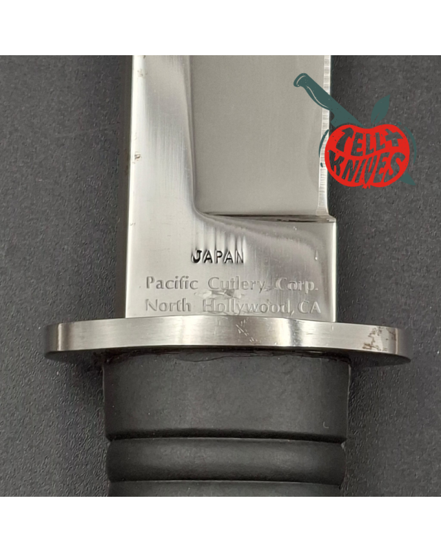 Pacific Cutlery Tanto by Kuzan Oda miror polish stainless steel black Kraton handle black leather sheath