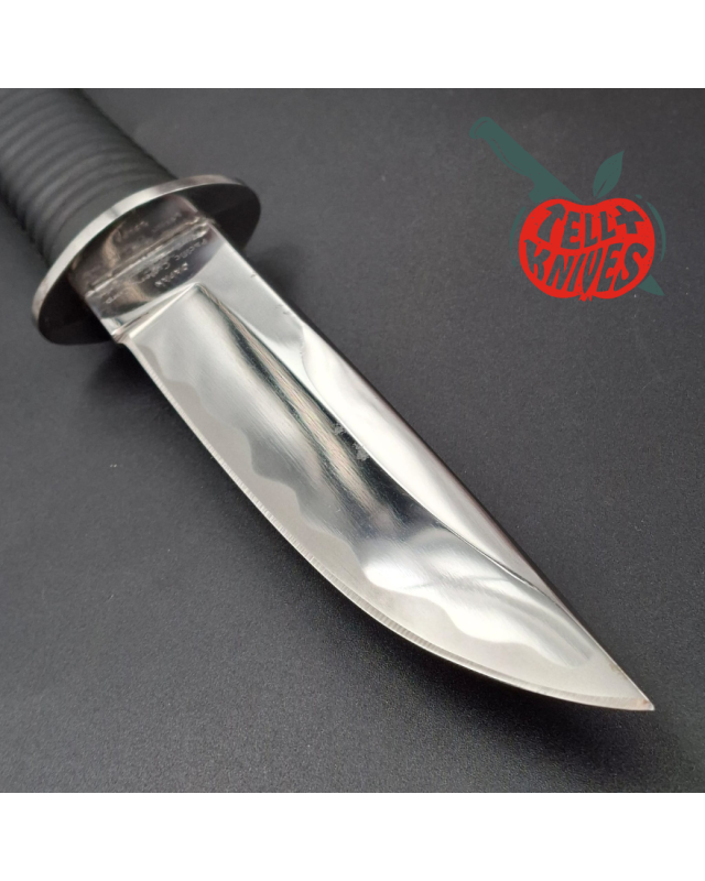 Pacific Cutlery Tanto by Kuzan Oda miror polish stainless steel black Kraton handle black leather sheath
