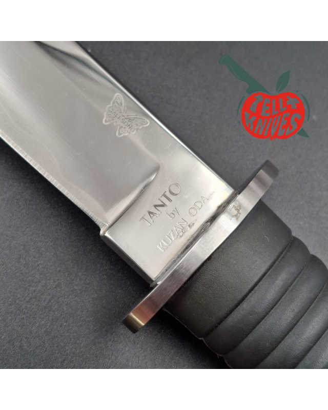 Pacific Cutlery Tanto by Kuzan Oda miror polish stainless steel black Kraton handle black leather sheath
