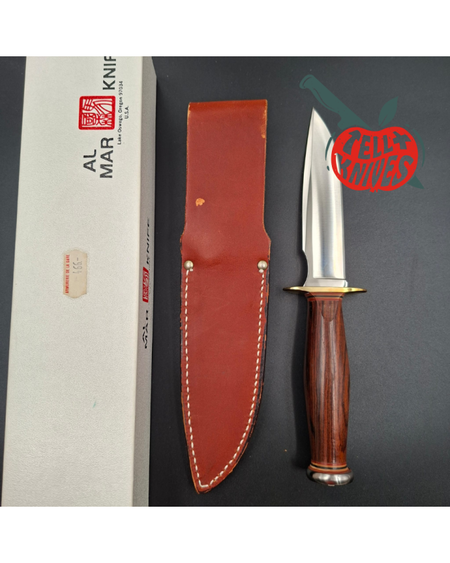 AL MAR Knives 4020 Grunt I fixed blade full tang AUS-6A stainless steel cocobolo wood handle brown leather sheath SEKI JAPAN