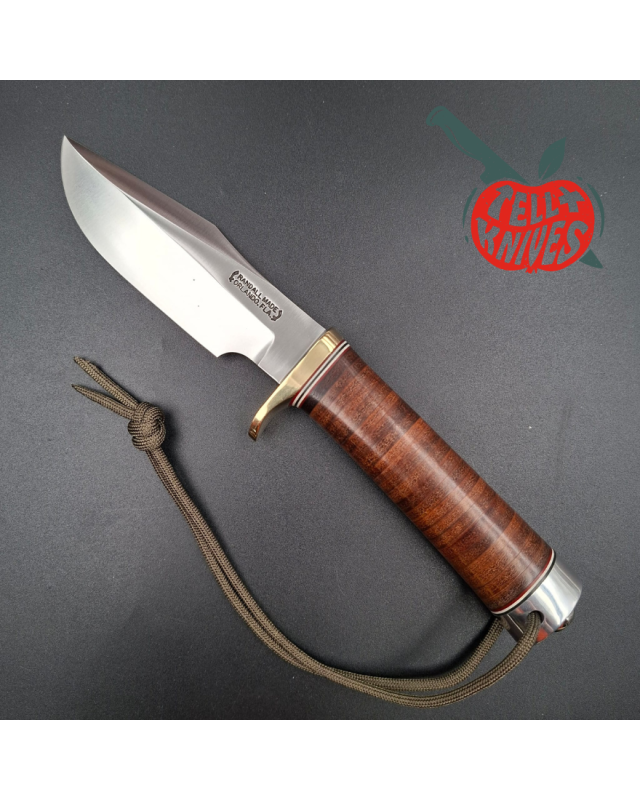 Randall Made Knives 1990 Model 23 Gamemaster forged carbon steel stacked leather handle brass guard brown leather sheath