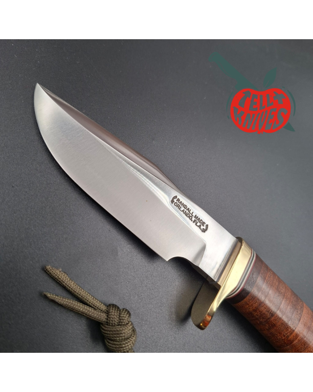 Randall Made Knives 1990 Model 23 Gamemaster forged carbon steel stacked leather handle brass guard brown leather sheath