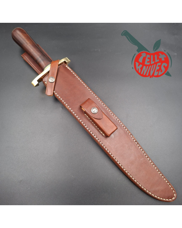 Randall Model 12-13 Thorp forged carbon steel walnut wood handle handle brass guard and pommel brown leather sheath