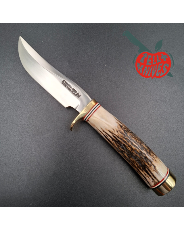 Randall Made Knives 2001 Model Mini 3 forged stainless steel stag handle brass guard brown leather sheath