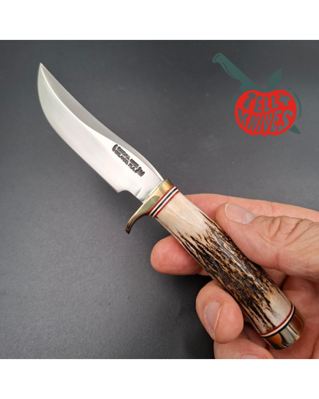 Randall Made Knives 2001 Model Mini 3 forged stainless steel stag handle brass guard brown leather sheath